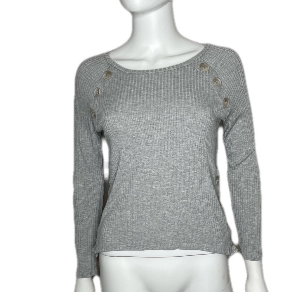 Generation Love Women's Gray Button Detail Rib-Knit  Claire Pullover Top sz XS